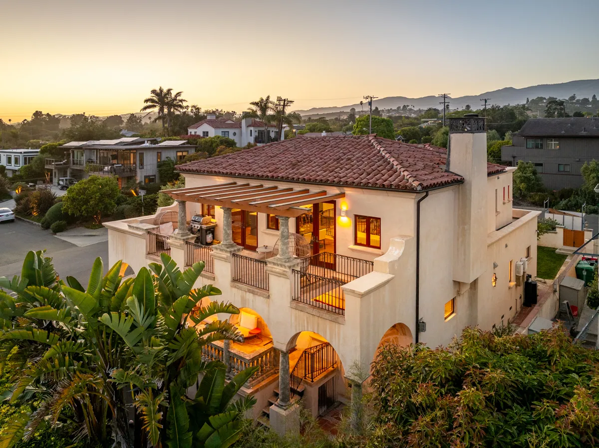 A hillside estate in Santa Barbara at sunset
